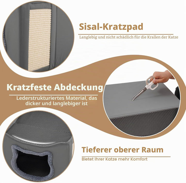 Katzenhaus, Doppellagiges Faltbares Katzenhaus mit Kratzbaum für Katzen, Kratzfestes Material, Wasch