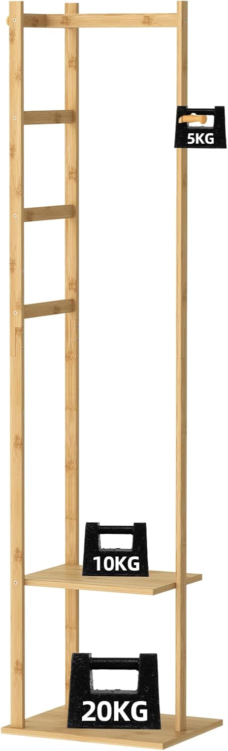 unho Garderobenständer Bambus, freistehender Kleiderständer, Garderobe mit Kleiderstange, 2 Ablagen,