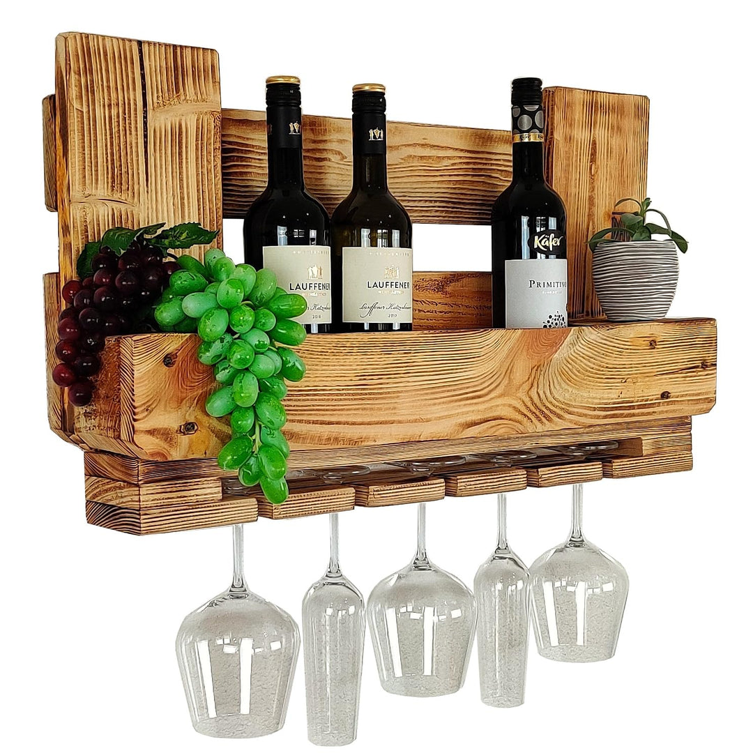 Weinregal Palette beflammt vintage für 5 Weingläser incl. Aufhängung Schrauben &