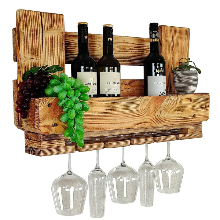 Weinregal Palette beflammt vintage für 5 Weingläser incl. Aufhängung Schrauben &