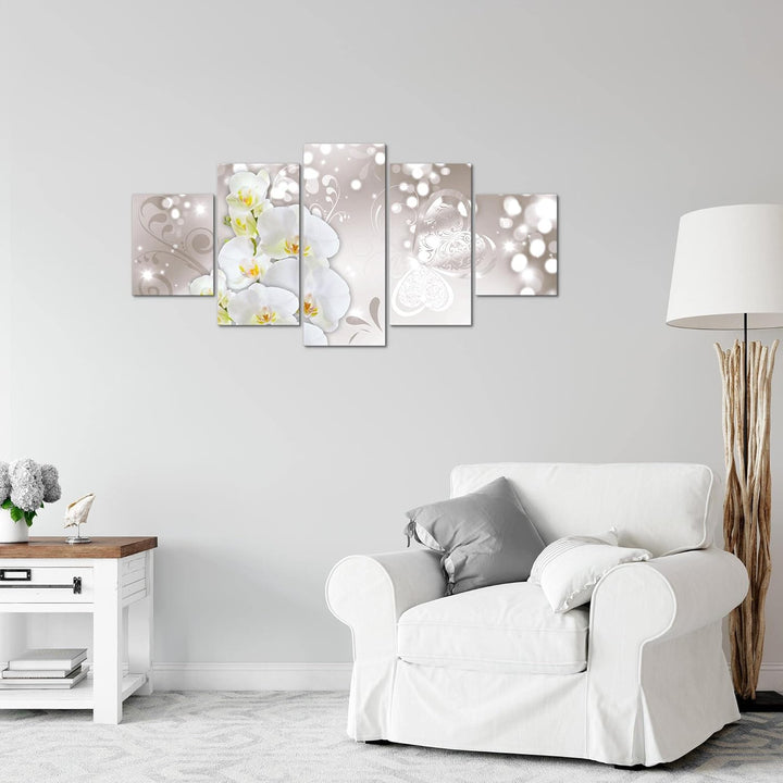 Runa Art Wandbilder Blumen Orchidee 5 Teilig Bild auf Vlies Leinwand Deko Wohnzimmer Abstrakt Grau B