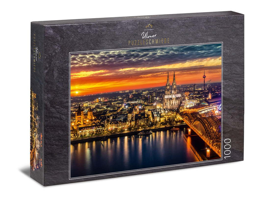 Ulmer Puzzleschmiede - Puzzle „Köln im Abendrot“ – Klassisches 1000 Teile Puzzle – Puzzlemotiv der K