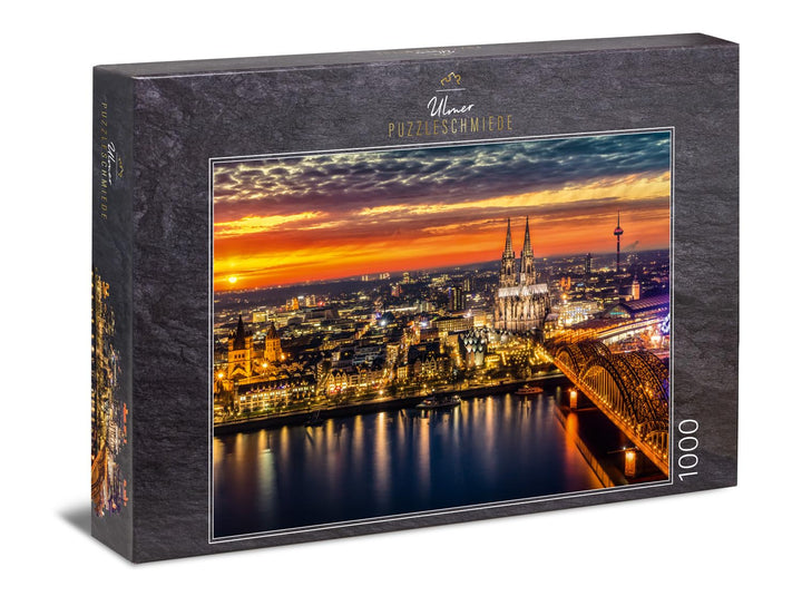 Ulmer Puzzleschmiede - Puzzle „Köln im Abendrot“ – Klassisches 1000 Teile Puzzle – Puzzlemotiv der K