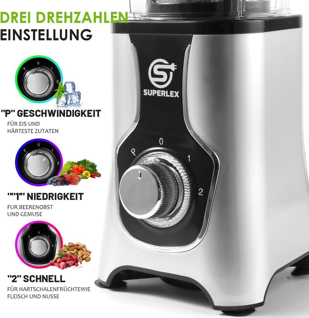 SUPERLEX Elektrischer Smoothie-Maker und Standmixer Set, Multifunktions-Standmixer zum Entsaften, Ma