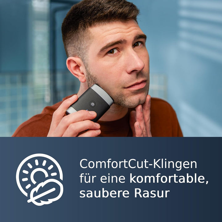 Mini Philips Rasierer, elektrischer Nass- und Trockenrasierer für unterwegs, ComfortCut-Klingensyste