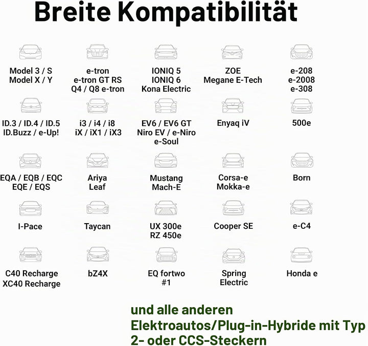 Green Cell GC Typ 2 Ladekabel für EV Elektroautos PHEV | 7.2kW | 32A | 5 Meter | Typ 2 auf Typ 2 | 1