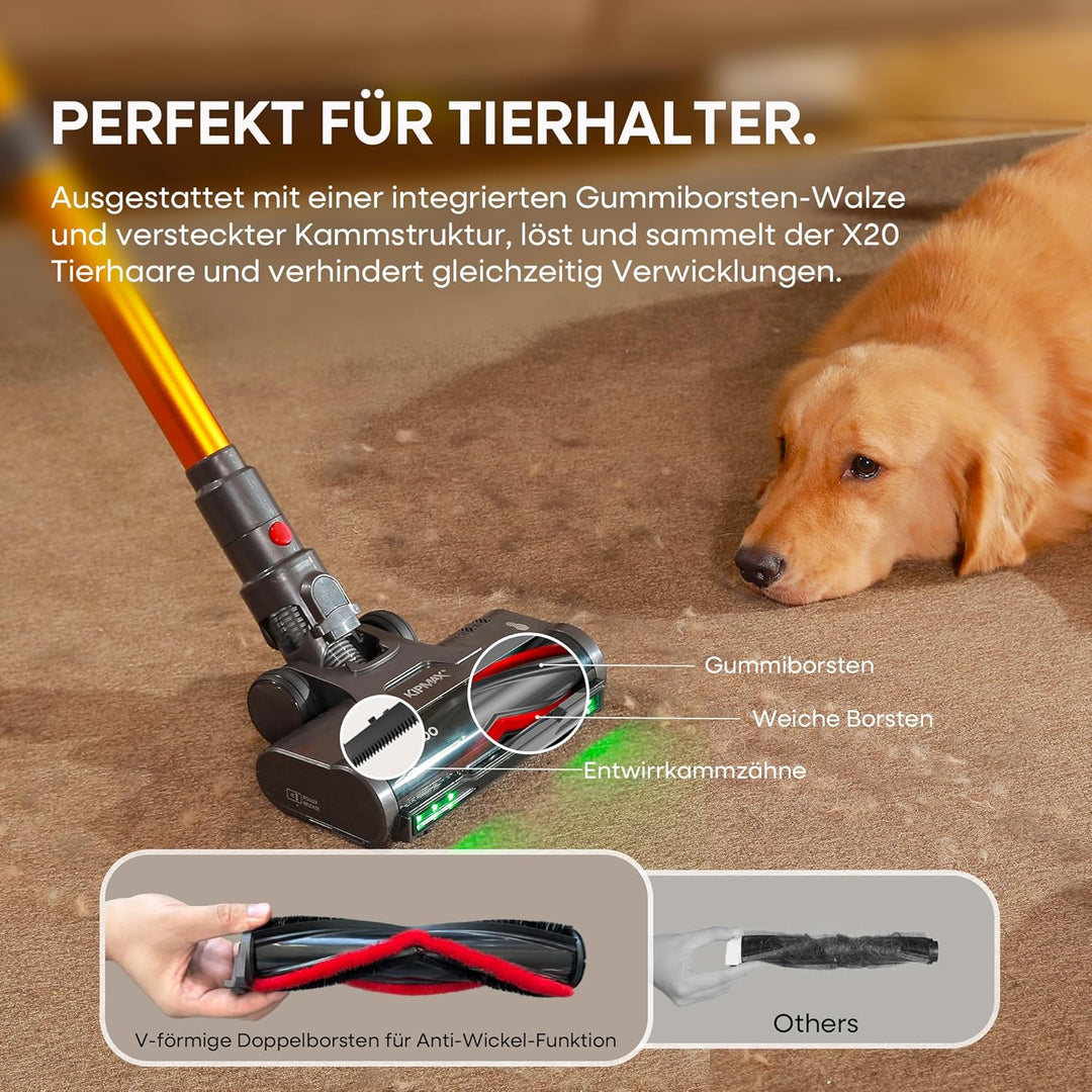 KIPMAX Akku Staubsauger 50000Pa/550W/70Min,1.5L Staubsauger Kabellos mit Display,Anti-Tangle-Bürste,