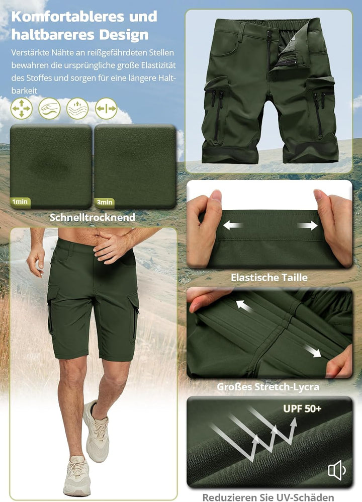 Hiauspor Wanderhose Herren Kurz MTB Hose Leichte Schnelltrocknend Cargo Bermuda Chino mit 5 Taschen