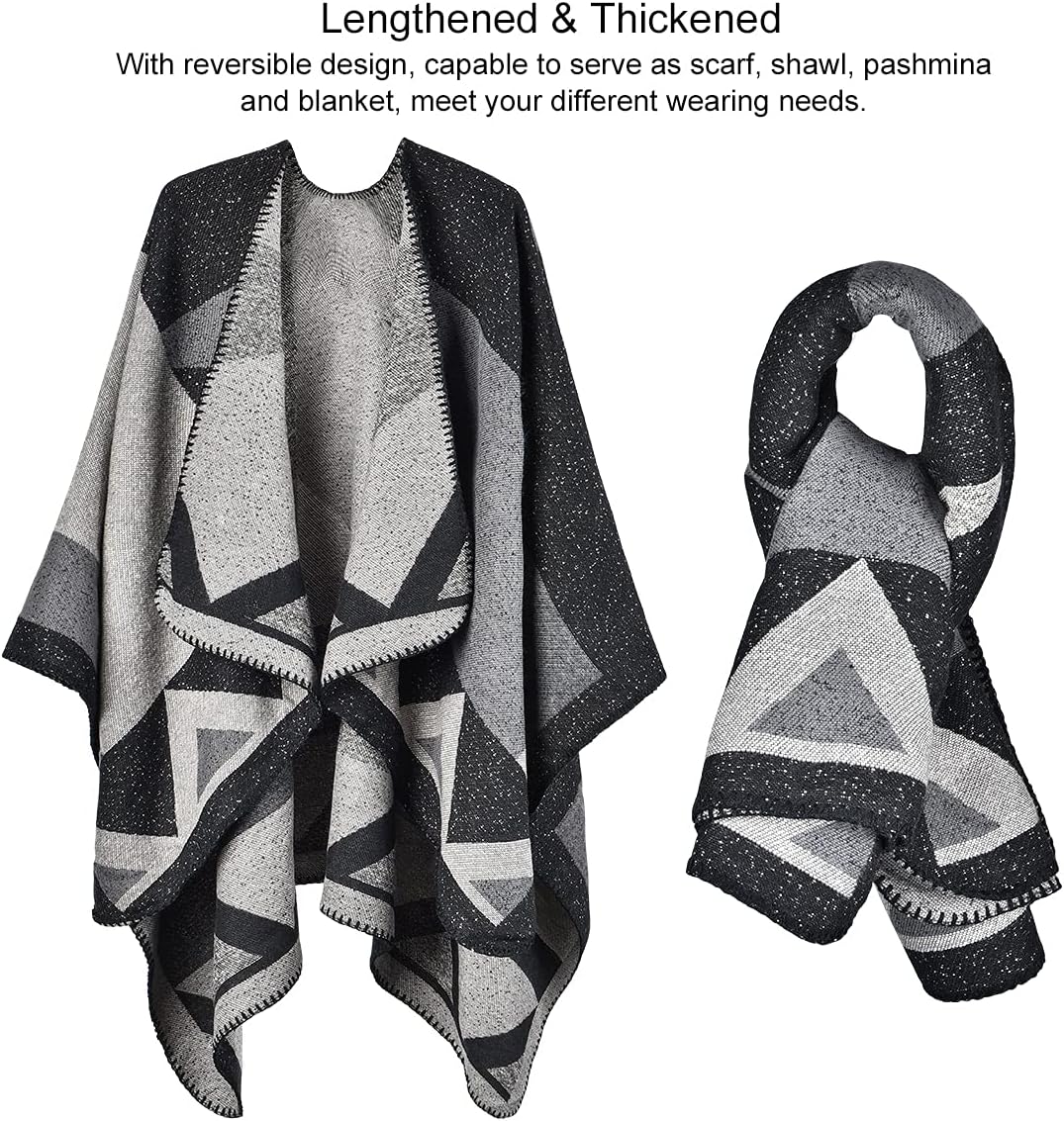 Winter Warme Poncho Schal Wrap - Herbst Open Front Cape Winddichte Strick Wolle Mantel Decke Kap-Sch