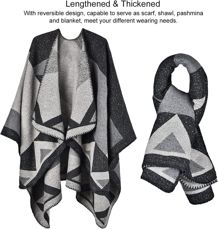 Winter Warme Poncho Schal Wrap - Herbst Open Front Cape Winddichte Strick Wolle Mantel Decke Kap-Sch