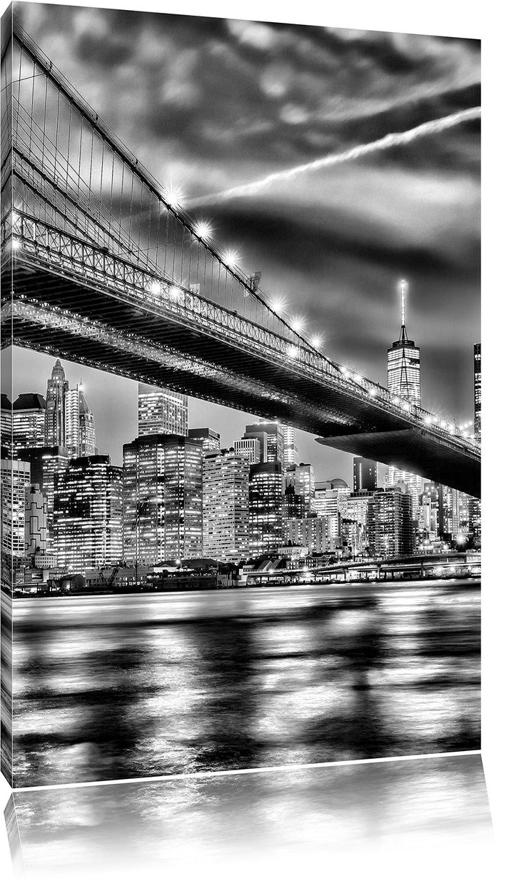 Pixxprint New York Brooklyn Bridge / 100x70cm Leinwandbild bespannt auf Holzrahmen/Wandbild Kunstdru