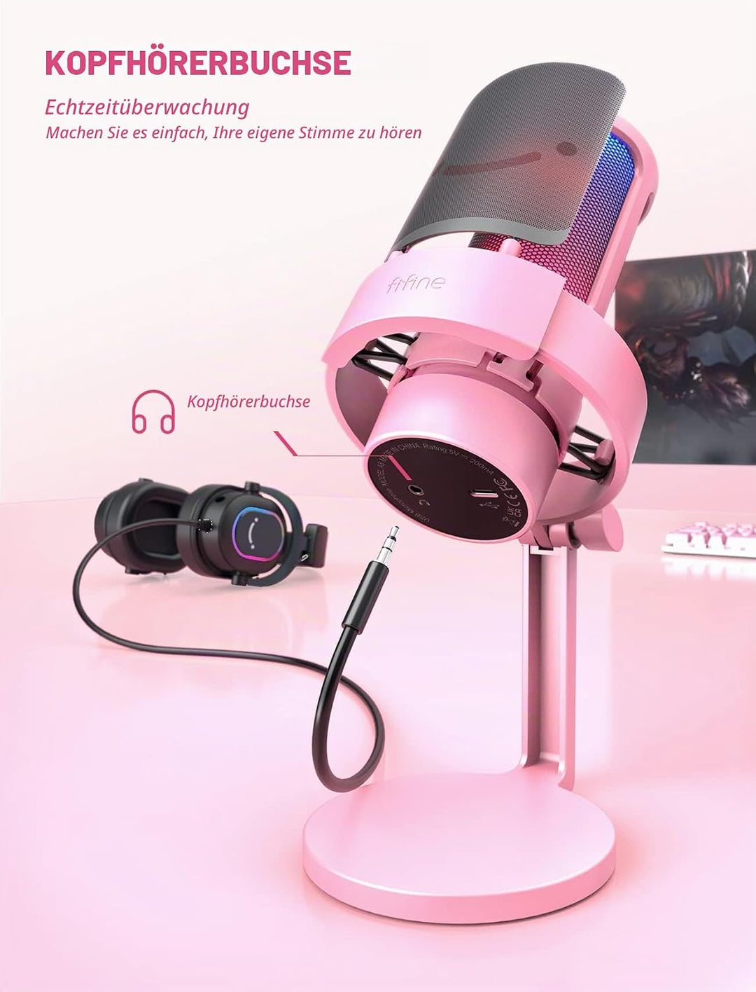 FIFINE USB Mikrofon PC, Gaming Mikrofon für Streaming Podcast Studio, Microphone USBC für PS4 PS5 MA