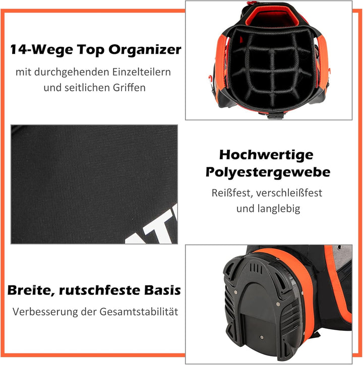 GOPLUS Golftasche mit 14 Trennwänden und 7 zusätzlichen Taschen, Golfreisetasche mit breite Basis, D