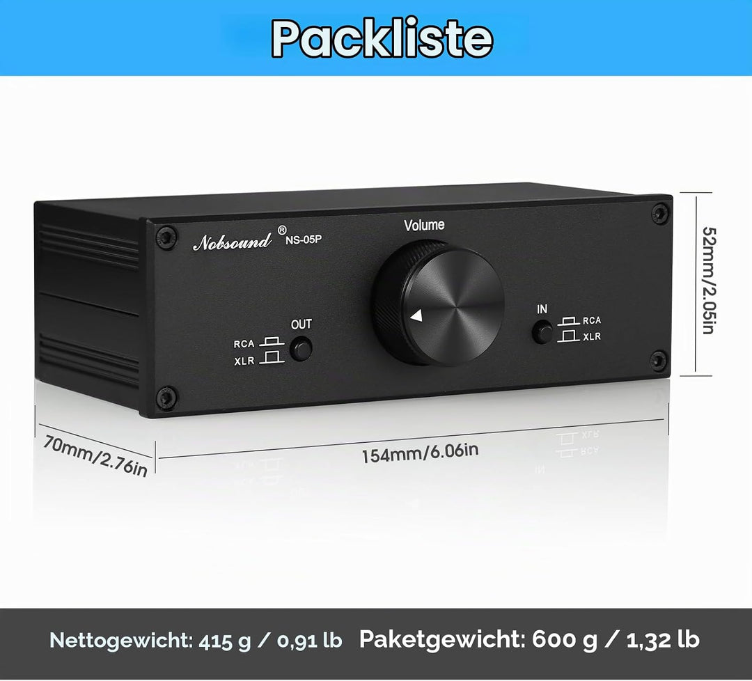 Nobsound Mini Fully-Balanced/Single-Ended Passive Preamp; Hi-Fi Pre-Amplifier; XLR/RCA Volume Contro