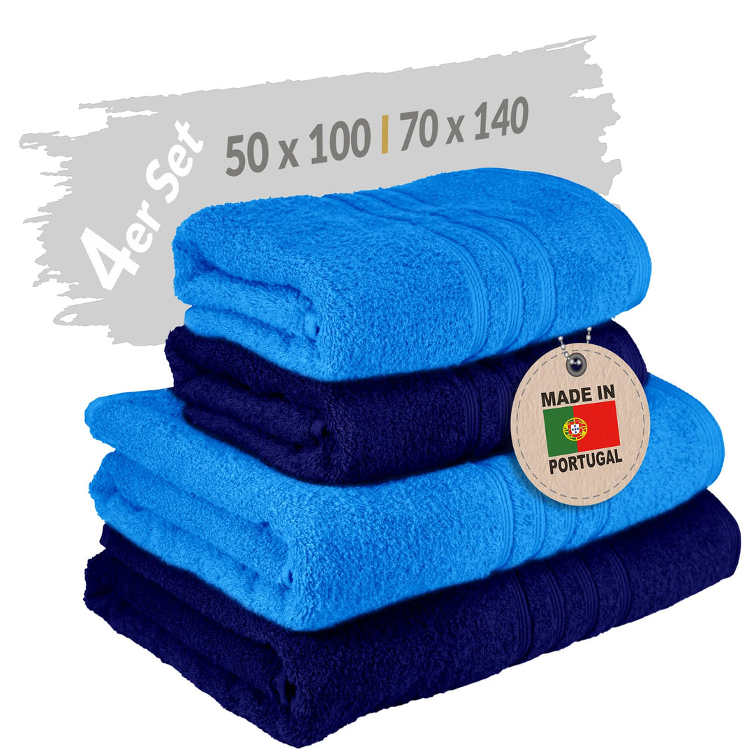 Lashuma Hochwertiges Duschhandtuch Set, 2X Baumwolltuch 50x100 – 2X 70x140, Capri Blau – Marine Lond