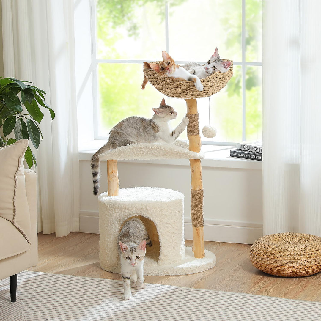 PETEPELA 102cm Moderner Kratzbaum für Katzen alle Lebensphase, luxuriöser Kletterbaum mit grossem We