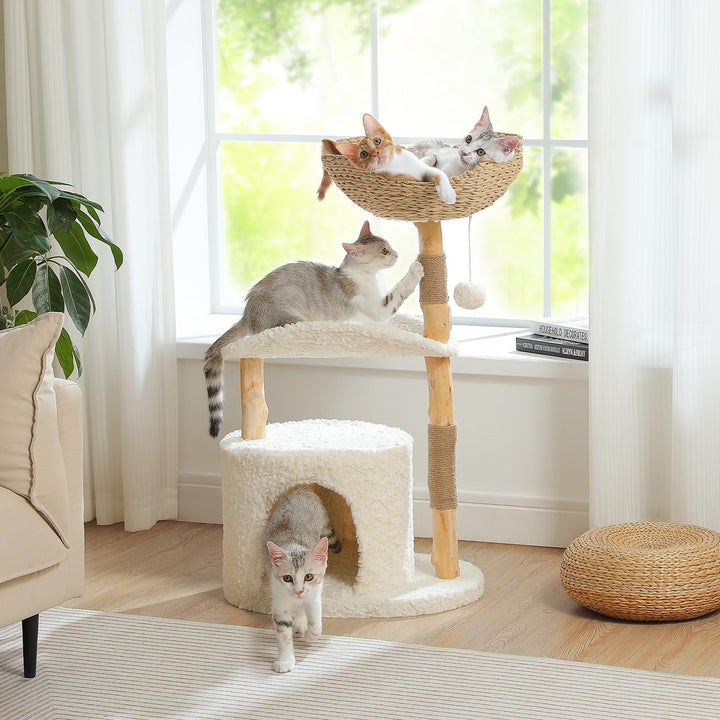 PETEPELA 102cm Moderner Kratzbaum für Katzen alle Lebensphase, luxuriöser Kletterbaum mit grossem We