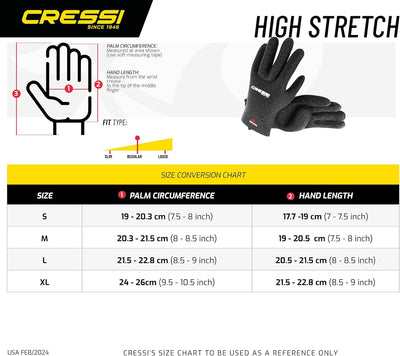 Cressi High Stretch Gloves -Unisex 5-Finger-Tauchhandschuhe aus Weichem, Einfach Gefüttertem, Hochfe