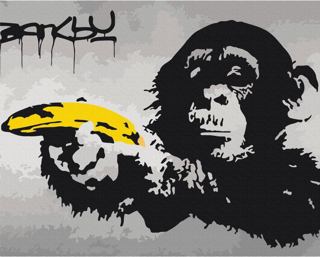 murando - Malen nach Zahlen Banksy Affe 50x40 cm Malset mit Holzrahmen auf Leinwand für Erwachsene K
