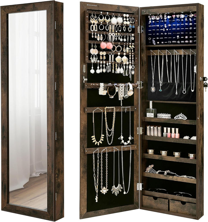 SONGMICS Schmuckschrank, Wand-Aufbewahrungsmöbel für Halsketten, Ohrringe, Zubehörschrank, mit Spieg