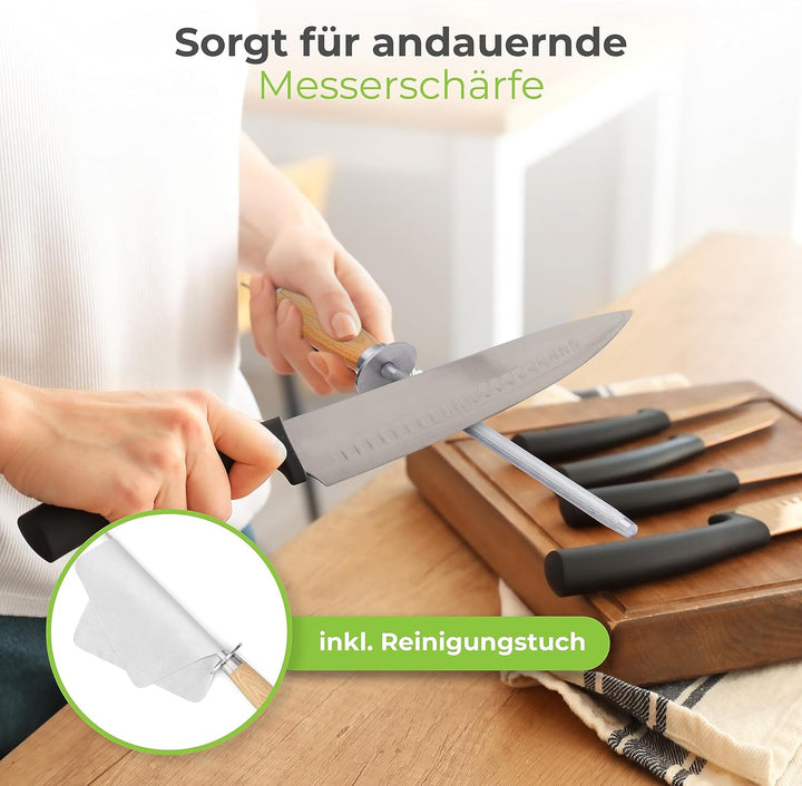 NEU: Greenable ® Premium Wetzstahl – Messerschärfer aus gehärtetem Stahl mit Holzgriff – Geeignet fü