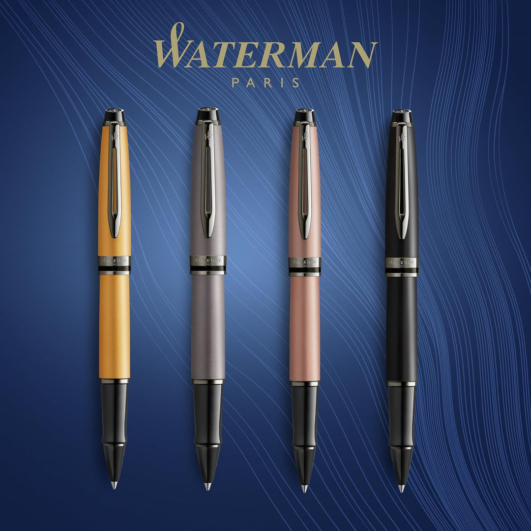 Waterman Expert Rollerball | Schwarze Metallic-Lackierung mit Ruthenium-Zierteilen | Feine Spitze |
