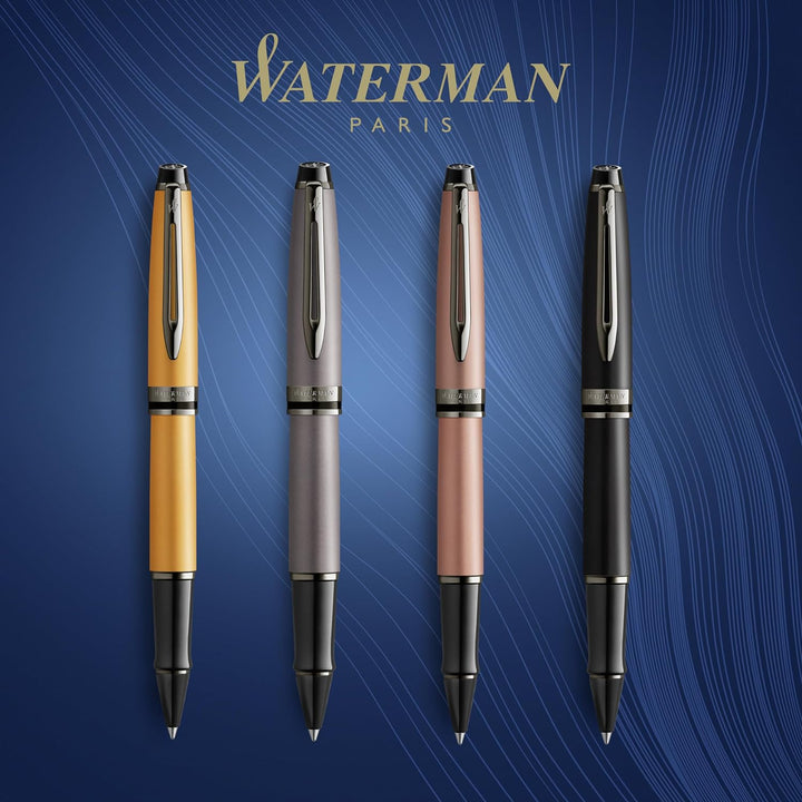 Waterman Expert Rollerball | Schwarze Metallic-Lackierung mit Ruthenium-Zierteilen | Feine Spitze |