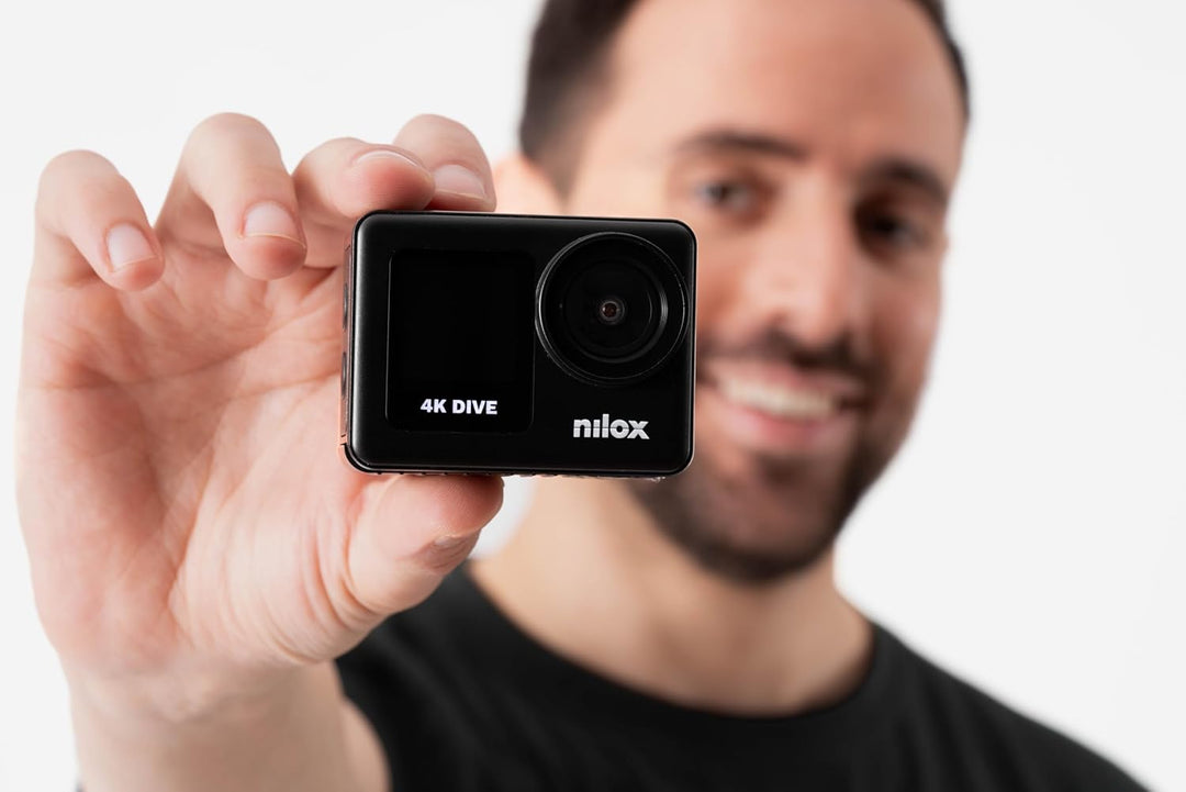 Nilox, Action Cam 4K Dive, Action Kamera 4K/60fps, Doppelbildschirm mit Touchscreen, WLAN-Verbindung