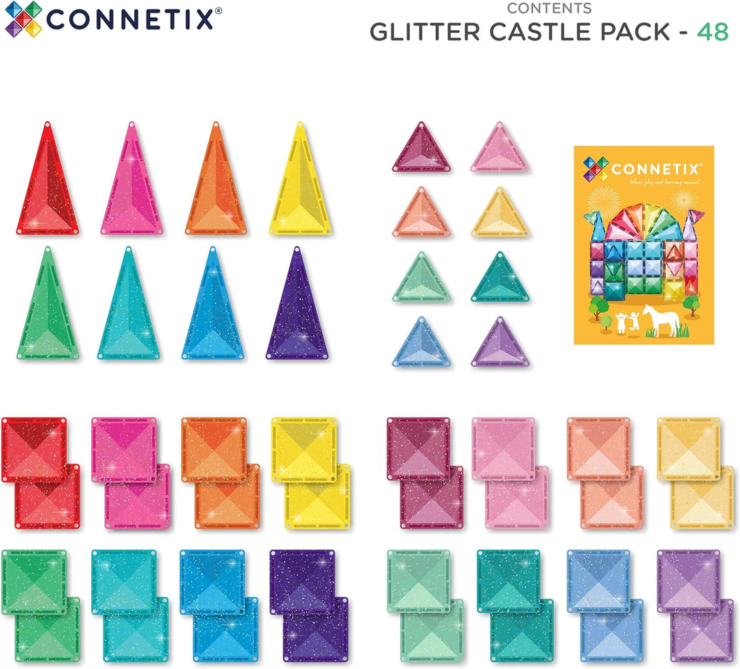 CONNETIX Magnetische Fliesen Glitzer Schloss Paket, 48 Stück