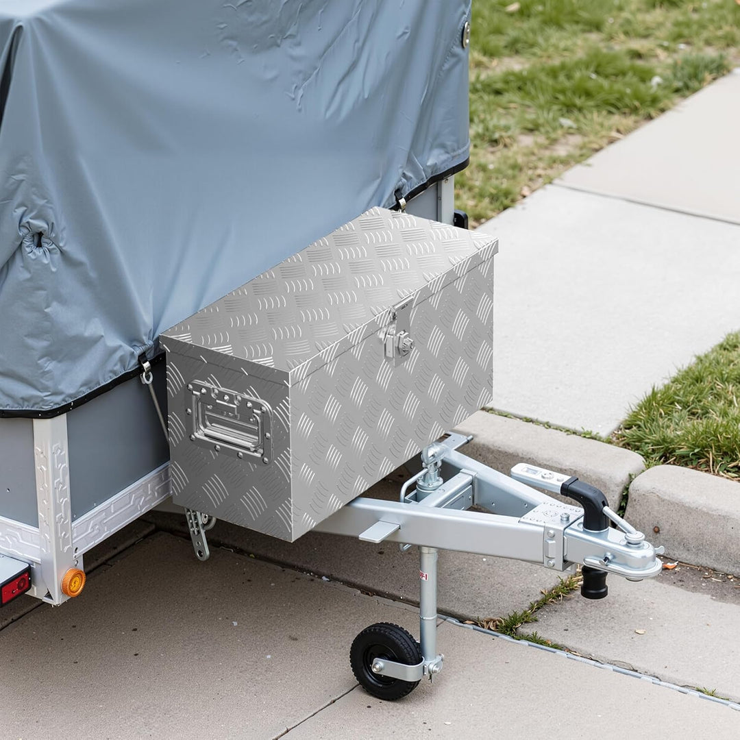 XPOtool Alu Kiste mit Deckelüberstand 60x25x30cm Truckbox aus Aluminium Werkzeugbox mit 2 Schlüsseln