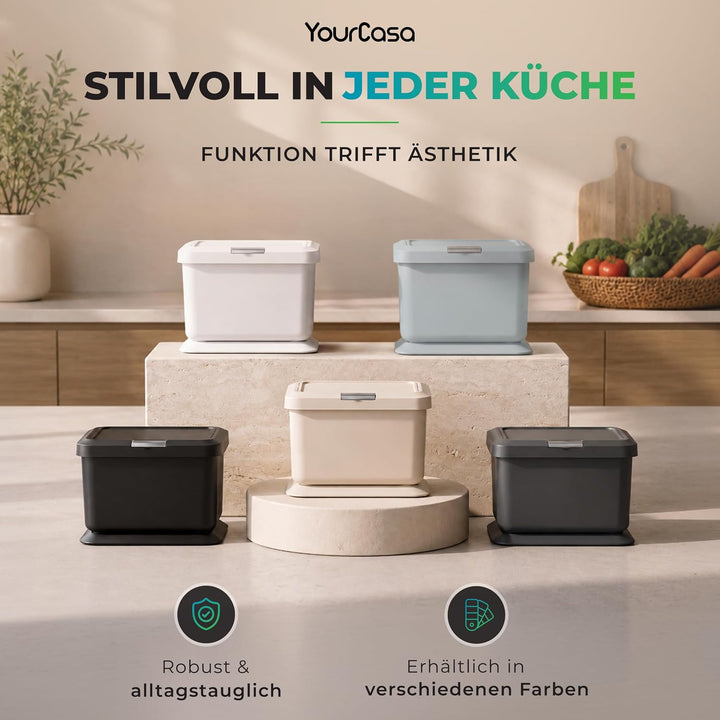 YourCasa Biomülleimer Küche 5L - geruchsdichter Bio Mülleimer mit Deckel &amp; Knopfdruck-Mechanismus -