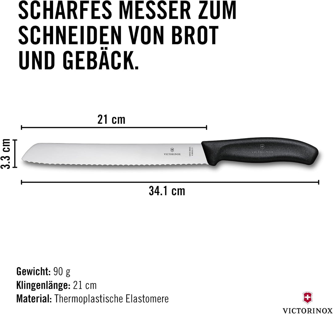 Victorinox, Swiss Classic, Profi Brotmesser, Extra Scharfe Klinge, Wellenschliff, 21 cm, Robuster Ku