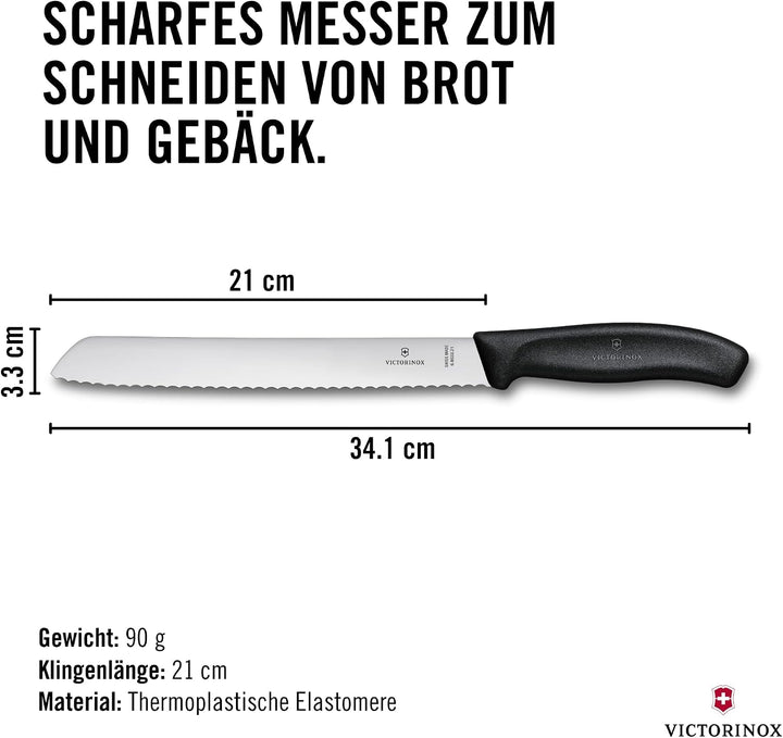 Victorinox, Swiss Classic, Profi Brotmesser, Extra Scharfe Klinge, Wellenschliff, 21 cm, Robuster Ku
