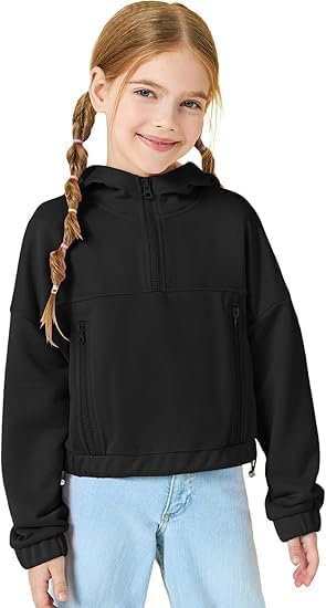 Haloumoning Mädchen Hälfte Zip Up Hoodies Kinder Mode lose Hooded Sweatshirts mit Taschen 3-14 Jahre