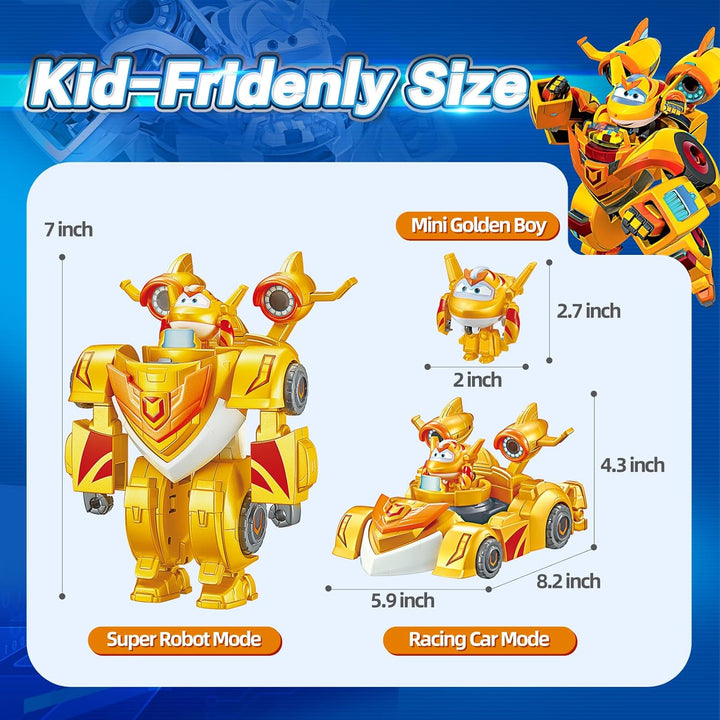 Super Wings EU770352 - Super Robot Suit Golden Boy, ca. 18 cm grosse verwandelbare Spiel-Figur, 2-in