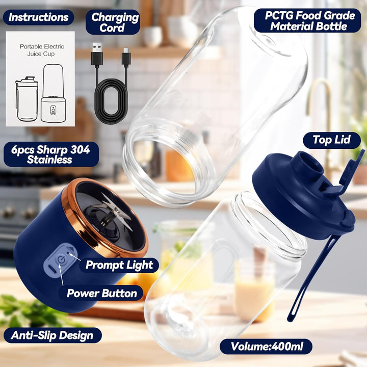 Tragbarer Mixer, 400ml Tragbarer Mixer Mini Blender mit 6-Klingen Edelstahl Klein Smoothie Maker to