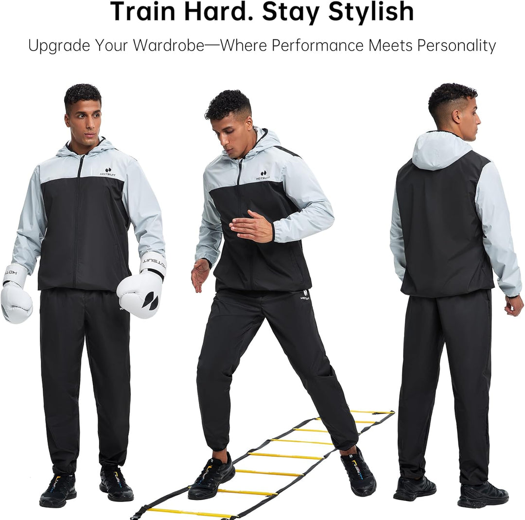 HOTSUIT Schwitzanzug Herren Trainingsanzüge Fitnessstudio Workout Übung Saunajacke Hose Ganzkörper S