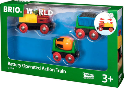 BRIO World 33319 Zug mit Batterielok - Mit beweglichem Kohlewaggon und rotierendem Zementmischer - G