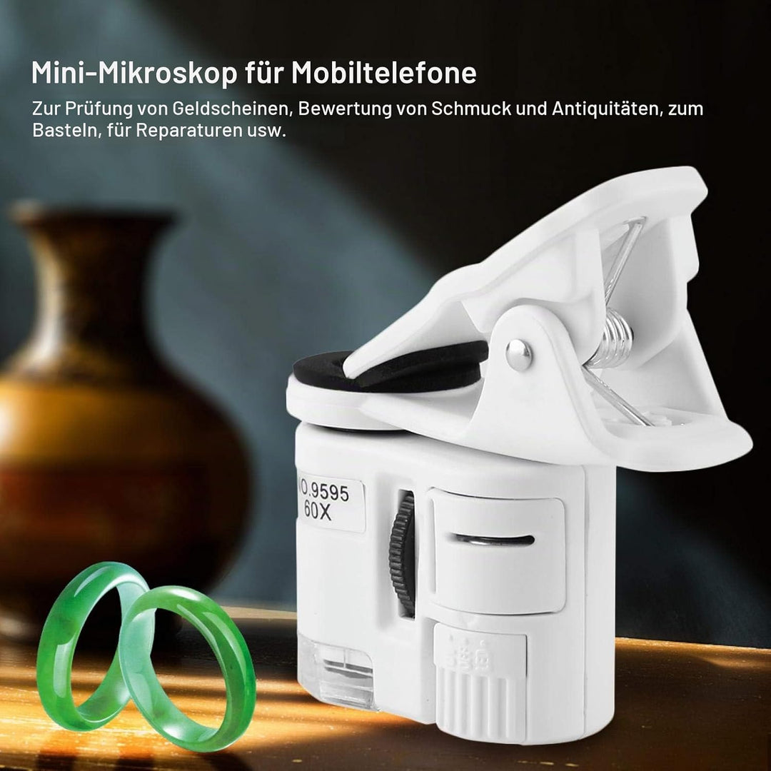 Handy-Mikroskop 60X Digitalmikroskop mit LED UV Licht HD Optische Linse 180° Mini Clip für Smartphon