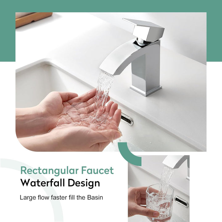 CREA Wasserfall Wasserhahn Bad,Waschtischarmatur Chrom mit Keramikventil, Mischbatterie Waschbecken