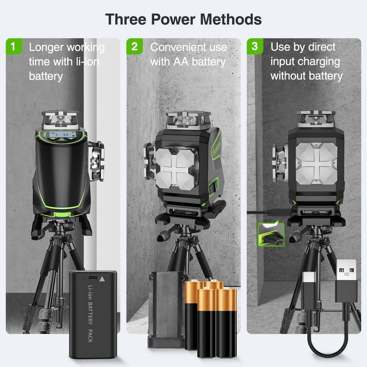 Huepar 16 Linien-selbstnivellierendes Laserniveau 4 x 360 ° mit LCD-Bildschirm, 4D Bluetooth Grüner