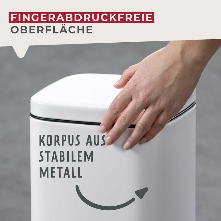 Fackelmann LONDON Pedal-Abfallsammler 20L – Stilvolles Design in Weiss matt, Mit gedämpftem Deckel u