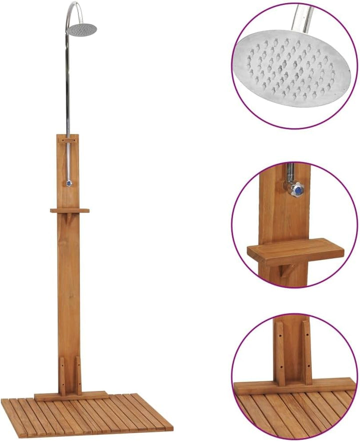vidaXL Teak Massiv Gartendusche mit Drehknopf Duschkopf Aussendusche Pooldusche Campingdusche Dusche