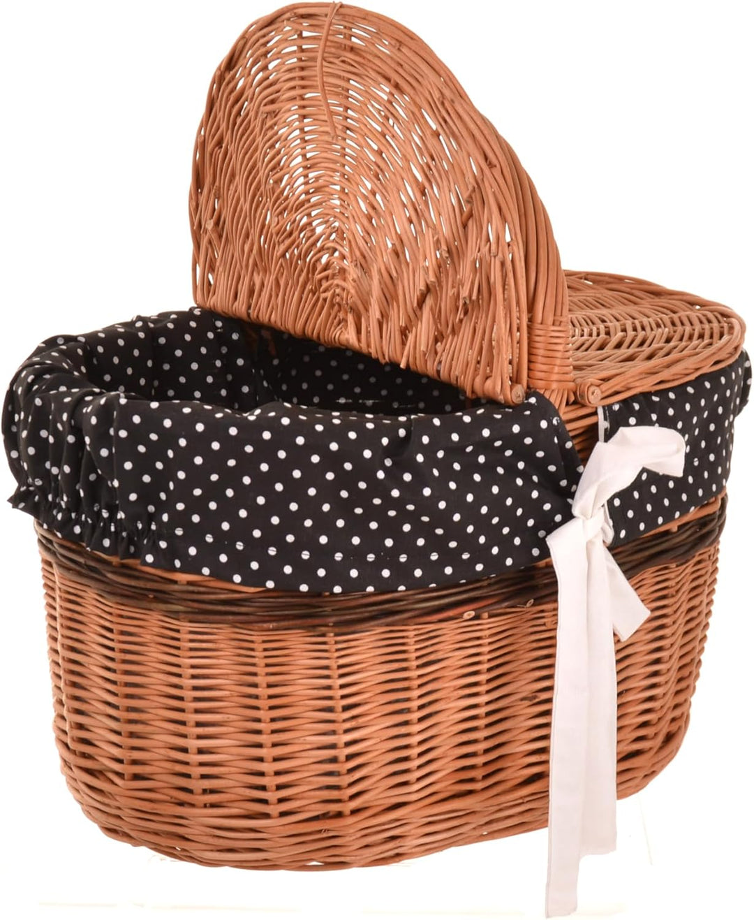 Picknickkorb mit Deckel 40 cm – Einkaufskorb Weide mit Henkel & Stoffeinlage (3 Designs) – Weidenkor