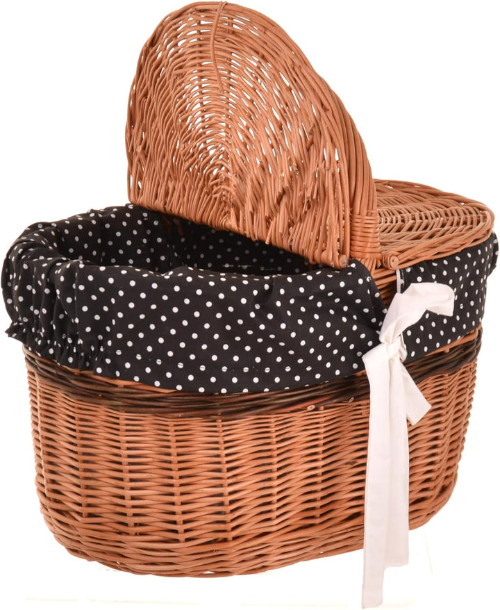 Picknickkorb mit Deckel 40 cm – Einkaufskorb Weide mit Henkel & Stoffeinlage (3 Designs) – Weidenkor