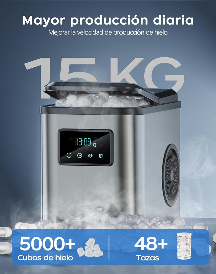 KeeGone Edelstahl Eiswürfelmaschine mit LED-Display,Eismaschine Eiswürfelbereiter und Reinigungsfunk