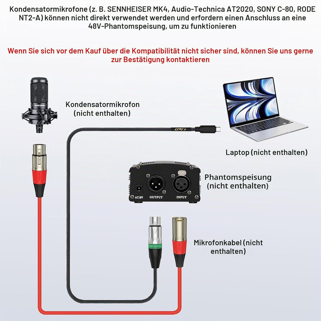 J&amp;D USB-C zu XLR Mikrofon Audio Kabel für Audioaufnahme, Dynamisches Mikrofon, Geflochtenes USB-C zu