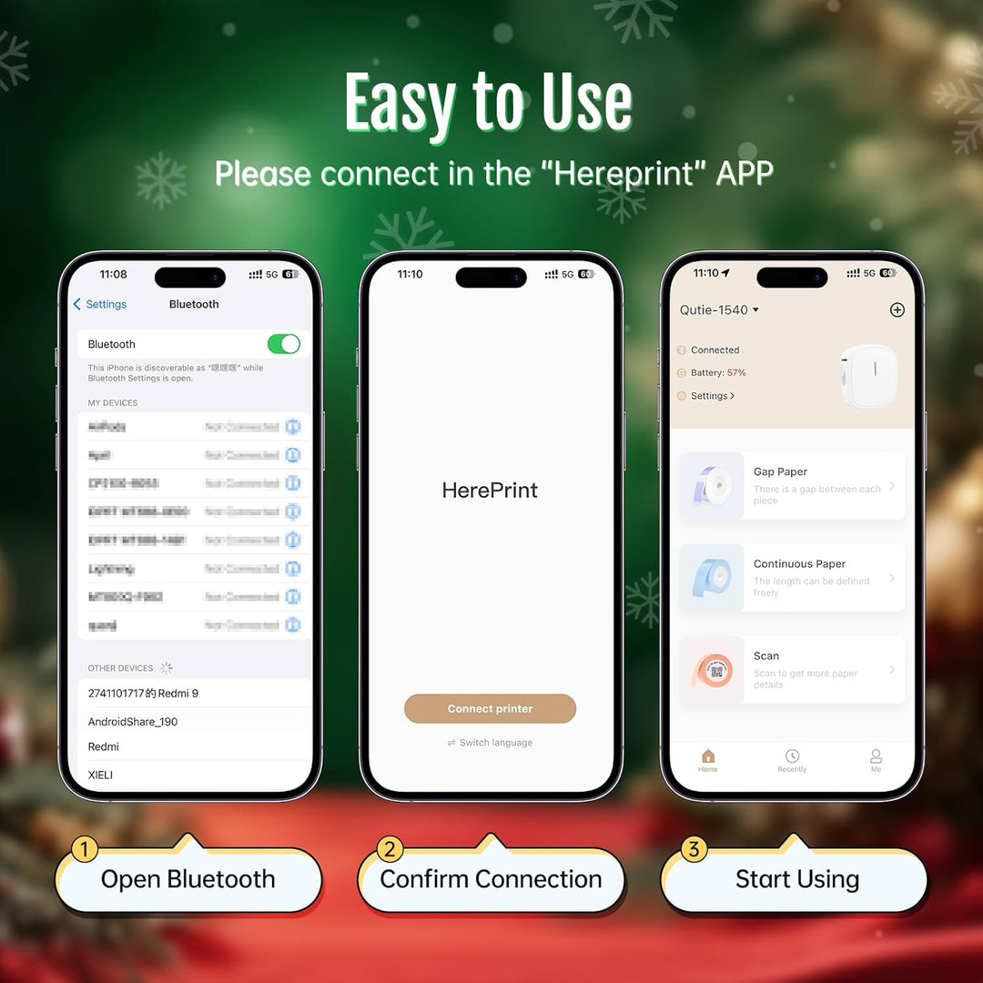 prt Qutie Bluetooth Beschriftungsgerät Selbstklebend, Tragbarer Mini Etikettiergerät, USB Aufladen E