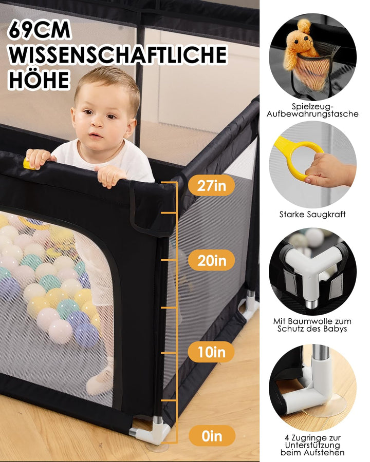 Laufstall Baby,Laufgitter Baby,Kinderzaun mit Atmungsaktivem Netz,Tragbarer Laufstall für Drinnen un