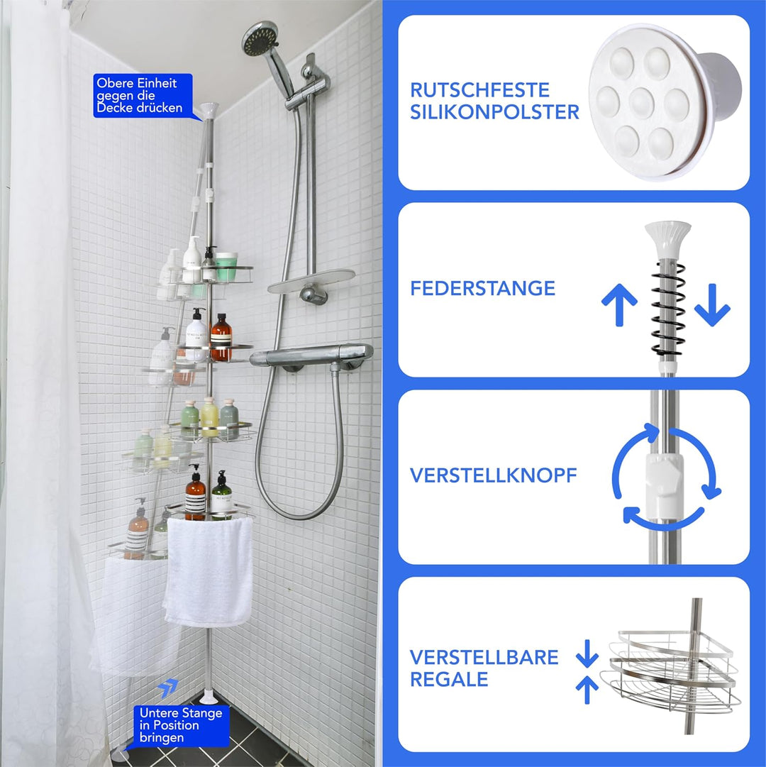 Bamodi Aluminium Regal Bad - Teleskop-Eckregal - Eckregale Dusche - Schwebende Aufbewahrungslösung R